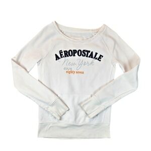 Aeropostale Women's Long Sleeve Oversized‎ Neck White Y2K Style MEDIUM